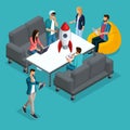 Trendy Isometric people, 3d businessman, development of start-up, creative young people, freelancers, team of professionals