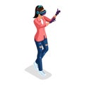 Isometric Teenager Stylish Student Uses Hi Tech