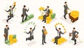 Isometric people, Young entrepreneurs, different scenes of concepts working in the office, emotions and gestures of a businessman