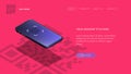Trendy Isometric Vector Smartphone. Web Template For Header, Mobile App Mockup Or Banner With Isometric Mobile Phone. QR Royalty Free Stock Photo