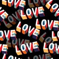 Trendy Layer of Letter LOVE in 3D colorful shadow random repeat seamless pattern in vector EPS10 ,Design for fashion,fabric,web,