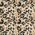 Trendy Leopard Animal skin seamless pattern on beige background. Royalty Free Stock Photo