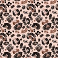 Trendy Leopard Animal skin seamless pattern on beige background.Wild animal coat print with brown and black spots Royalty Free Stock Photo