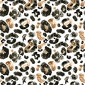 Trendy brown Leopard Animal skin seamless pattern on white background.Watercolor hand painted leopard endless print