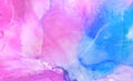 Trendy Light Blue, Pink And Purple Alcohol Ink Abstract Background. Watercolor Paint Splash Texture Effect Illustration For Cards