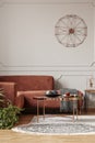 Trendy living room interior with brown corner sofa Royalty Free Stock Photo