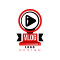 Trendy logo with play button in circles. Original vector badge for online TV, information channel or Youtube live stream Royalty Free Stock Photo