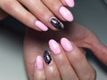 Trendy manicure with bright feather design