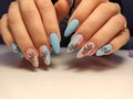 Trendy manicure design on a beautiful background.