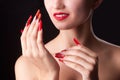 Trendy manicure and red lips. Beauty fashion makeup and manicure. Royalty Free Stock Photo