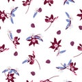 Trendy maroon color Blossom Floral pattern in the blooming bota