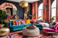 Trendy Maximalist Family Room Decor Eclectic Style