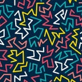 Trendy memphis style seamless pattern inspired by 80s, 90s retro fashion design. Colorful festive hipster background Royalty Free Stock Photo