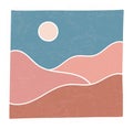 Trendy minimalist landscape abstract contemporary mountains desert sunset wall art poster design vector illustration Royalty Free Stock Photo