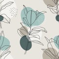 Trendy minimalist seamless botanical pattern with line art composition