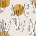 Trendy minimalist seamless botanical pattern with line art composition