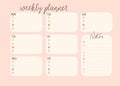 Trendy minimalist weekly template planner in pastel colors for girls. To-do list.