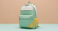 Stylish Mint Green and Yellow Backpack on Pastel Background Royalty Free Stock Photo