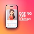 Trendy Mobile Dating App Concept Vector Mockup On Smartphone.