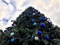 trendy modern Christmas tree with blue teeth made of glossy and