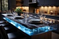 Trendy modern luxury kitchen boasting a captivating white LED lighting scheme Royalty Free Stock Photo