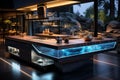 Trendy modern luxury kitchen boasting a captivating white LED lighting scheme Royalty Free Stock Photo