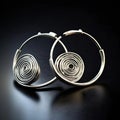 A trendy and modern pair of silver hoop earrings, with a unique spiral design