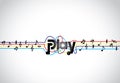 Trendy Music play icon or symbol with glowing play text art with colorful tones and notes