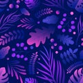 Trendy natural seamless patern with gradient purple tropical foliage. Gorgeous elegant endless background with exotic