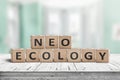 Trendy neo ecology sign made of recycled wood