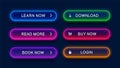 Trendy neon buttons for web design. Royalty Free Stock Photo