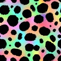 Trendy Neon Cheetah seamless pattern. Vector rainbow wild animal leopard skin, gradient leo texture with black spots on Royalty Free Stock Photo