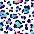 Trendy Neon Leopard seamless pattern. Vector shiny gradient wild animal leo skin, cheetah texture with hand drawn spots Royalty Free Stock Photo