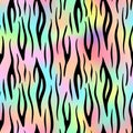Trendy Neon Tiger seamless pattern. Vector rainbow wild animal skin textured background, black stripes on rainbow Royalty Free Stock Photo