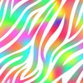 Trendy Neon Zebra seamless pattern. Vector rainbow wild animal skin textured background. Abstract iridescent gradient