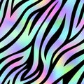 Trendy Neon Zebra seamless pattern. Vector rainbow wild animal skin textured background. Abstract iridescent gradient