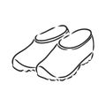 Trendy old cozy styled rainy wellie isolated on white background. Freehand outline ink hand drawn icon symbol sketchy in