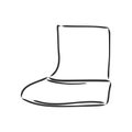 Trendy old cozy styled rainy wellie isolated on white background. Freehand outline ink hand drawn icon symbol sketchy in Royalty Free Stock Photo