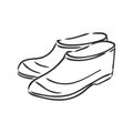 Trendy old cozy styled rainy wellie isolated on white background. Freehand outline ink hand drawn icon symbol sketchy in