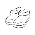 Trendy old cozy styled rainy wellie isolated on white background. Freehand outline ink hand drawn icon symbol sketchy in