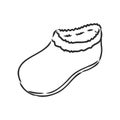 Trendy old cozy styled rainy wellie isolated on white background. Freehand outline ink hand drawn icon symbol sketchy in Royalty Free Stock Photo