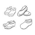 Trendy old cozy styled rainy wellie isolated on white background. Freehand outline ink hand drawn icon symbol sketchy in