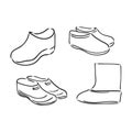 Trendy old cozy styled rainy wellie isolated on white background. Freehand outline ink hand drawn icon symbol sketchy in Royalty Free Stock Photo