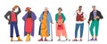 Trendy Old Male and Female Characters Wear Fashionable Clothes Isolated on White Background. Stylish Senior Men or Women