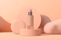 Trendy Peach Face Foundation Bottle Mockup with Organic Shapes