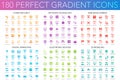 180 trendy perfect gradient icons set of cyber security, network technology, web development, digital marketing