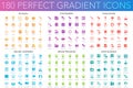 180 trendy perfect gradient icons set of school, stationery, education, online learning, brain process, data science Royalty Free Stock Photo