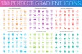 180 trendy perfect gradient icons set seo optimization, web development, digital marketing, network technology, cyber