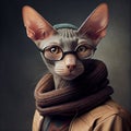 Trendy pet. Oriental siamese cat wearing modern glasses