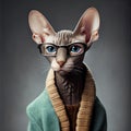 Trendy pet. Oriental siamese cat wearing modern glasses